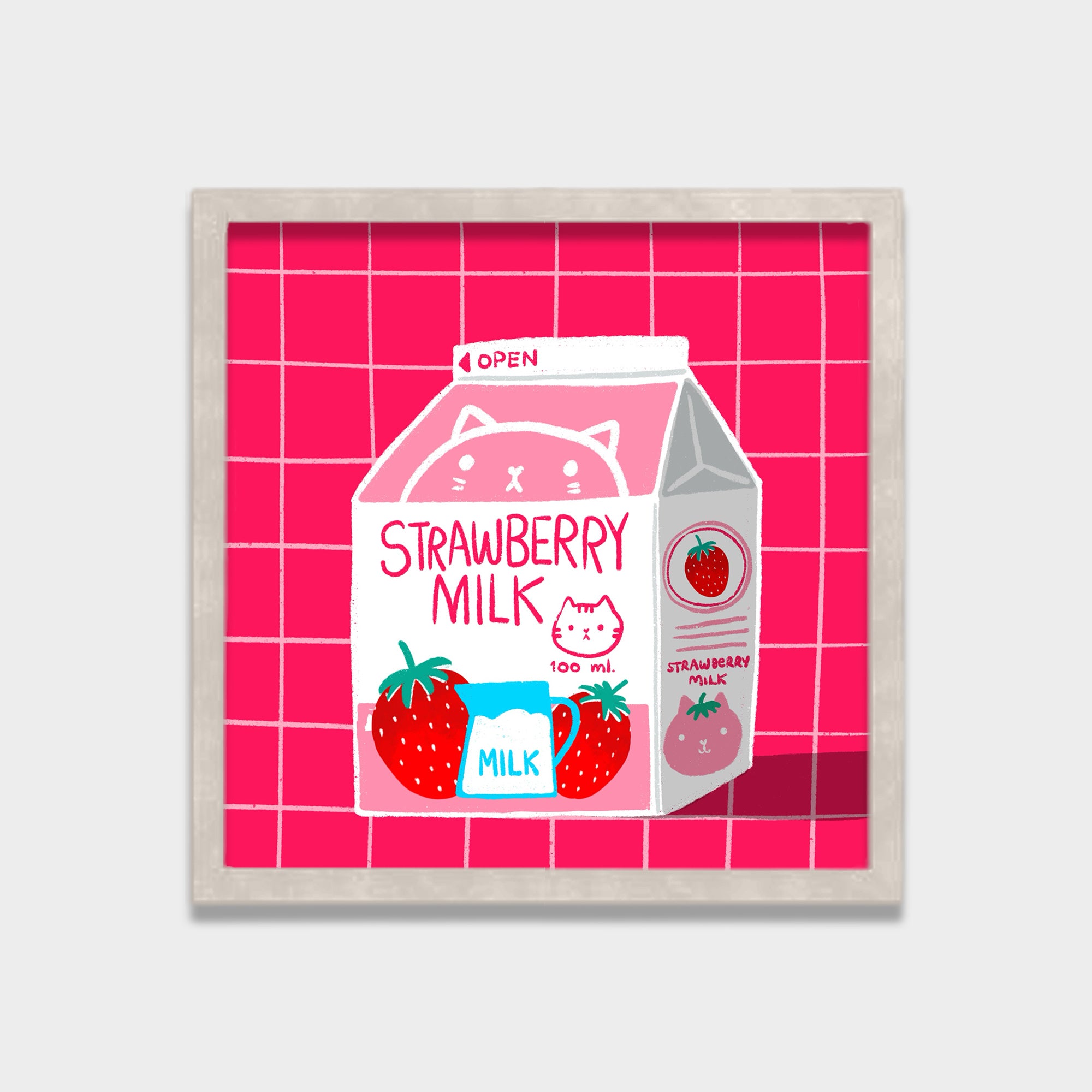 Strawberry Milk kids canvas wall art by Anantkala