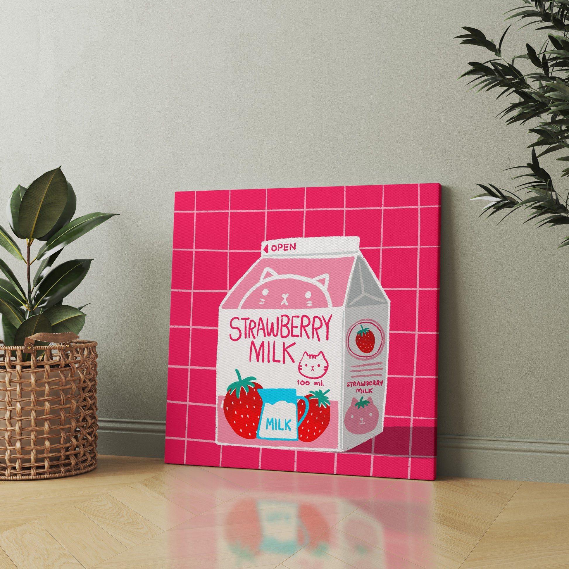 Strawberry Milk kids canvas wall art by Anantkala