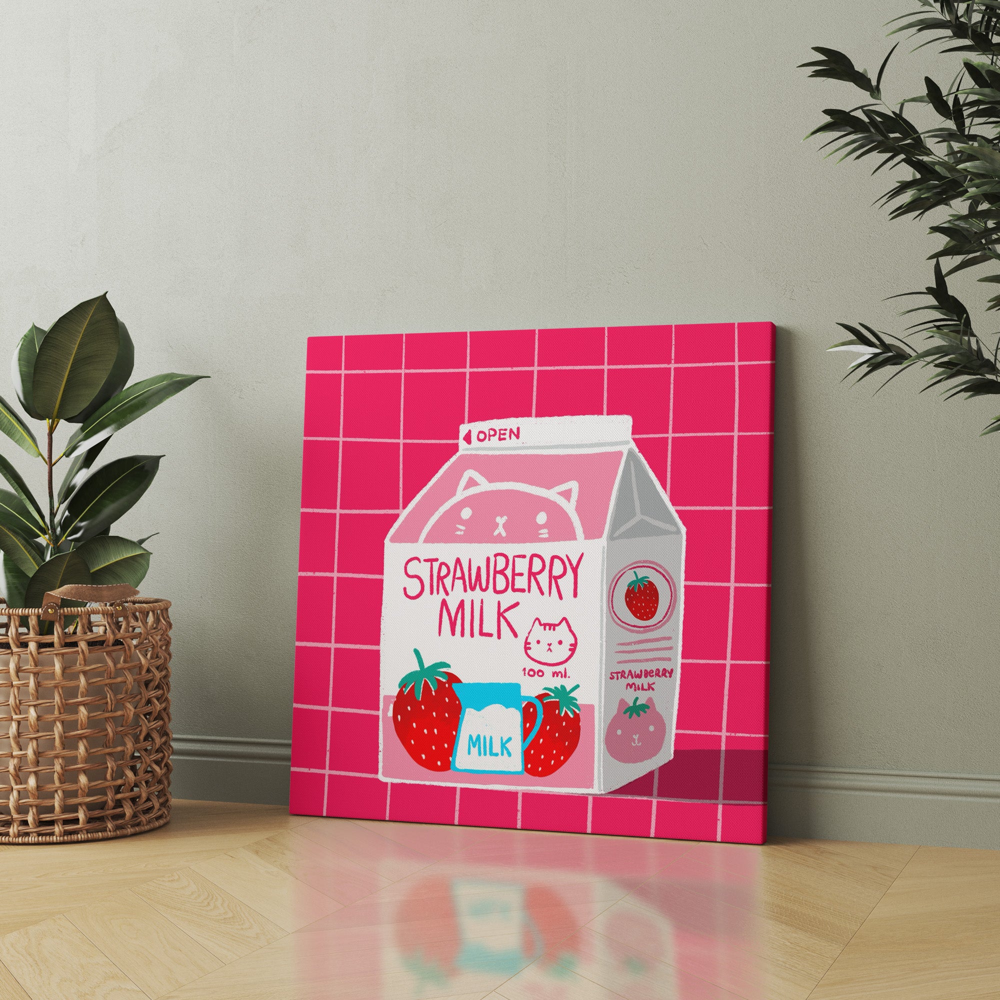 Strawberry Milk kids canvas wall art by Anantkala