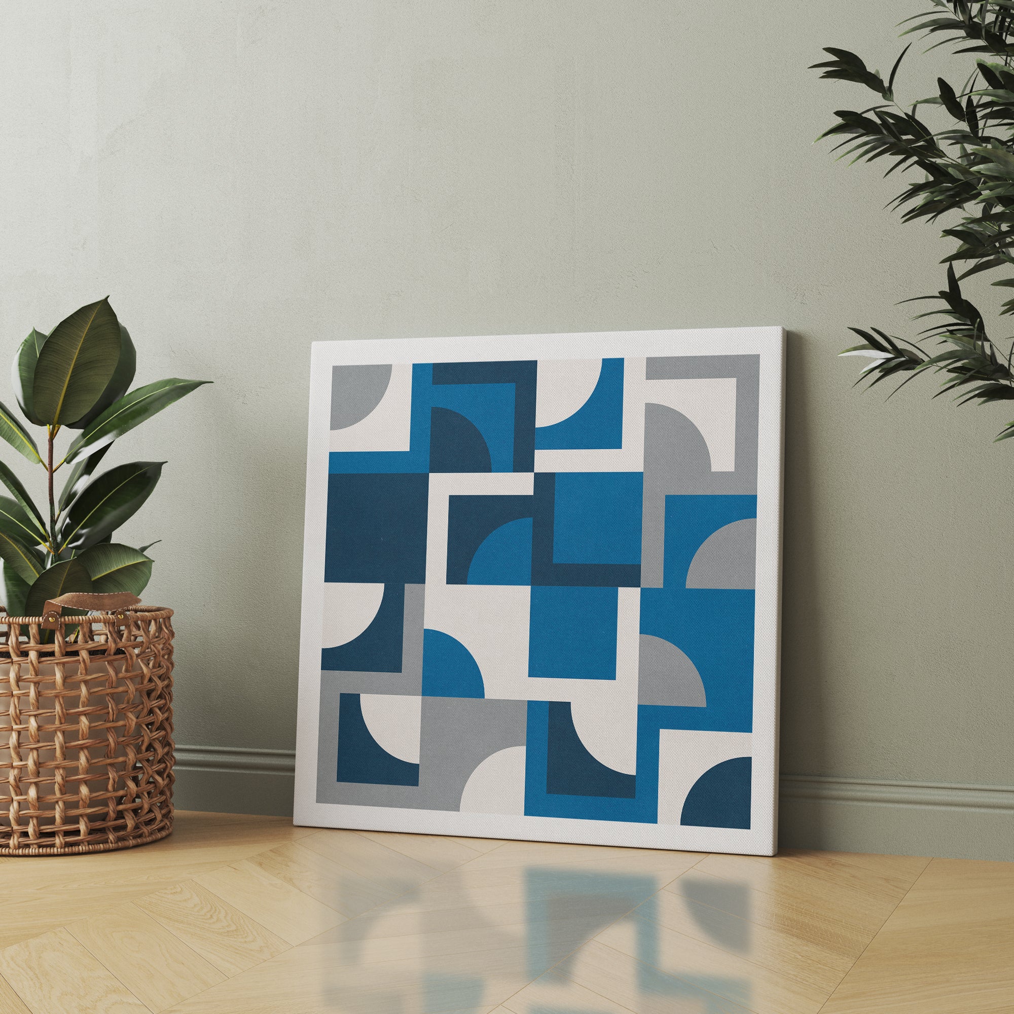 Blue Quadrants abstract canvas wall art by Anantkala