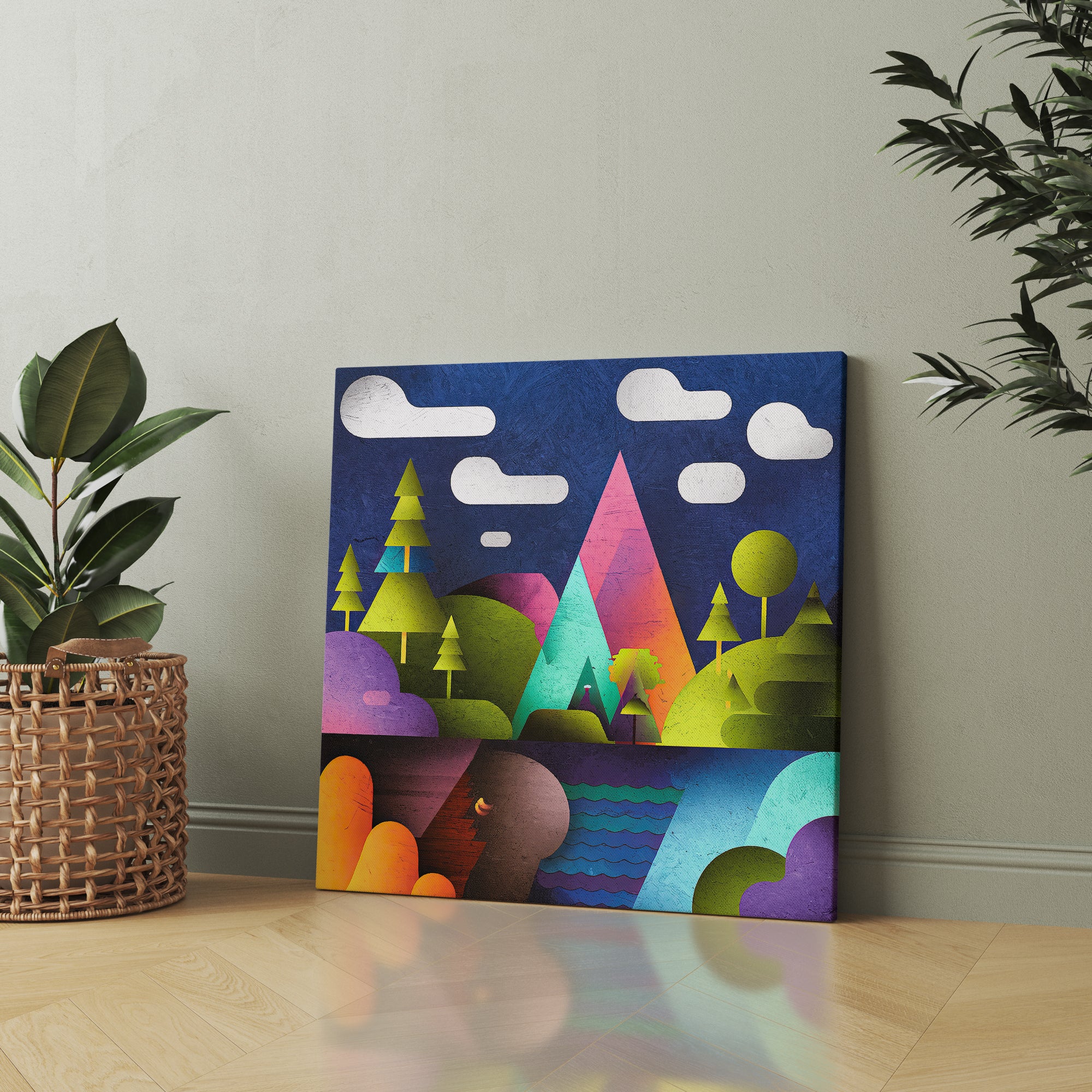 Chromatic Highlands landscape canvas wall art by Anantkala