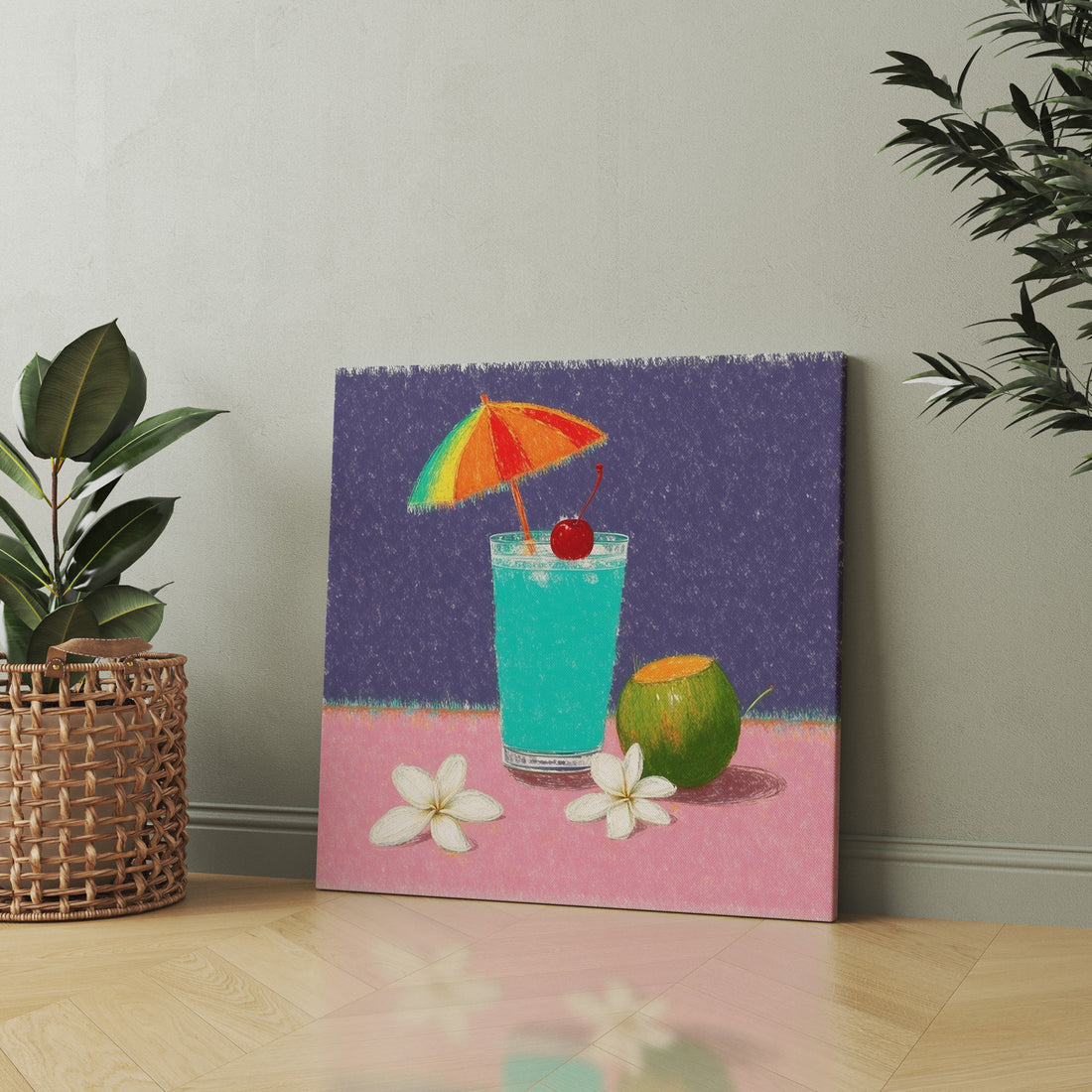 Summer Sip botanical & floral canvas wall art by Anantkala