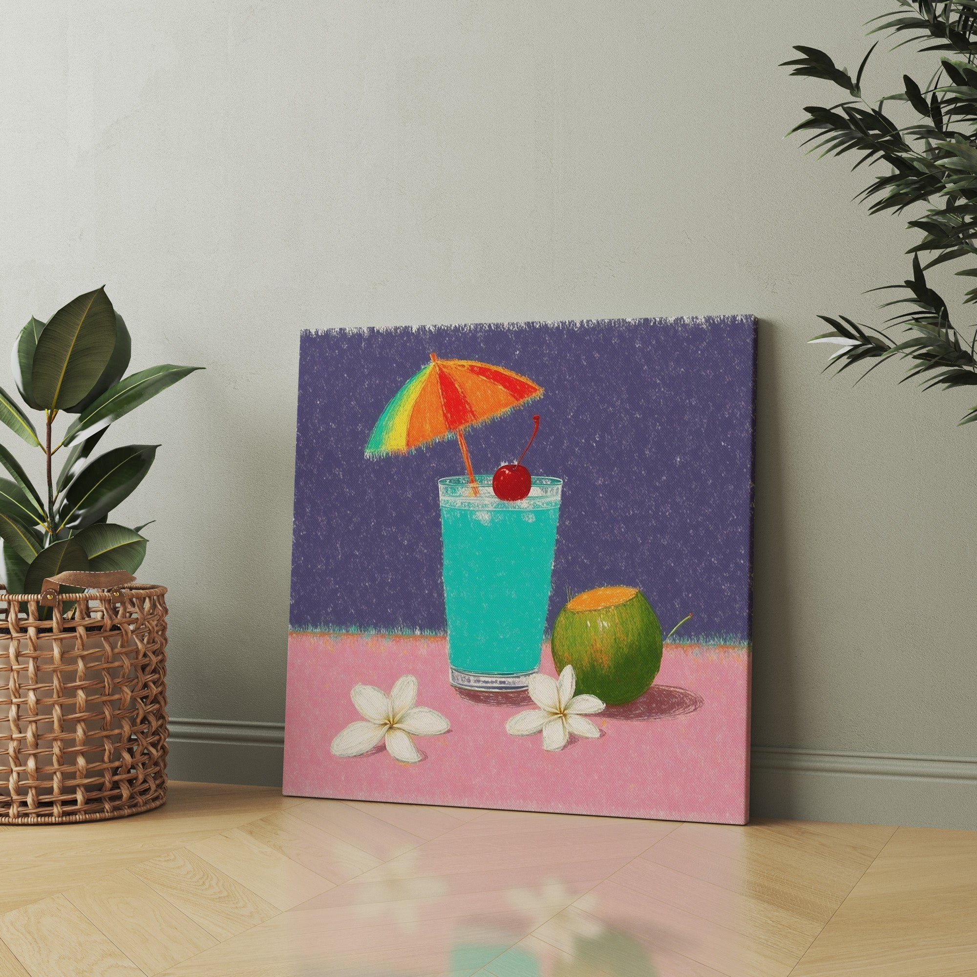 Summer Sip botanical & floral canvas wall art by Anantkala