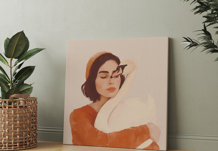 Quiet Embrace women illustration canvas wall art by Anantkala