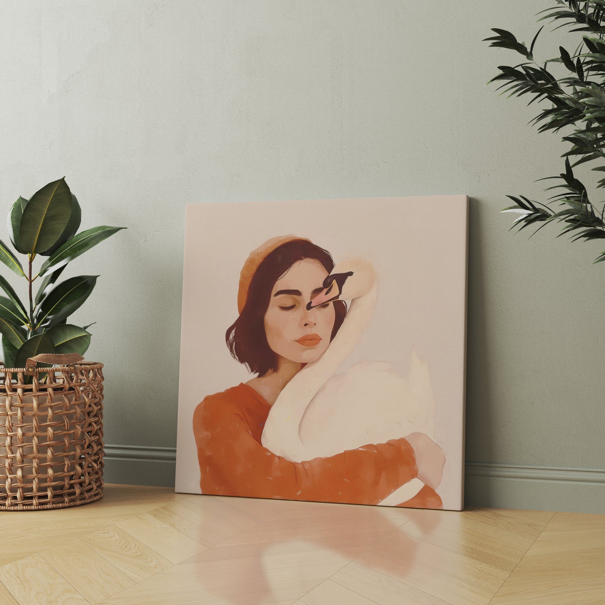 Quiet Embrace women illustration canvas wall art by Anantkala